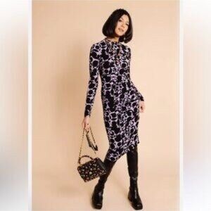 Rachel Parcell Purple Patterned Long Sleeved Ruched Maxi Dress